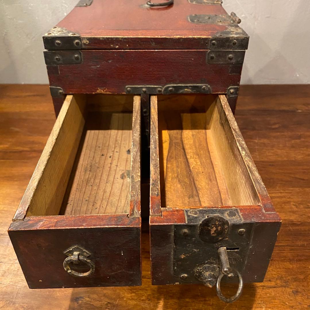 明治 硯箱 小引き出し 銭函 時代箪笥 骨董品 古道具 アンティーク
