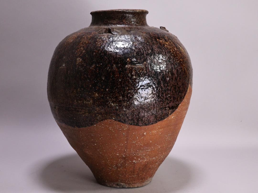 BK192　桃山ー室町期　古信楽　三耳壷　窯印　窯傷　壺　高さ38.5㎝ 花器