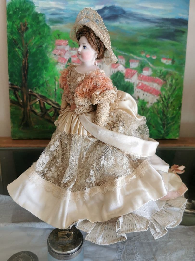 アンティークフランス ゴーチェビスクドール シルクタフタ＆レース４層ドレス19c