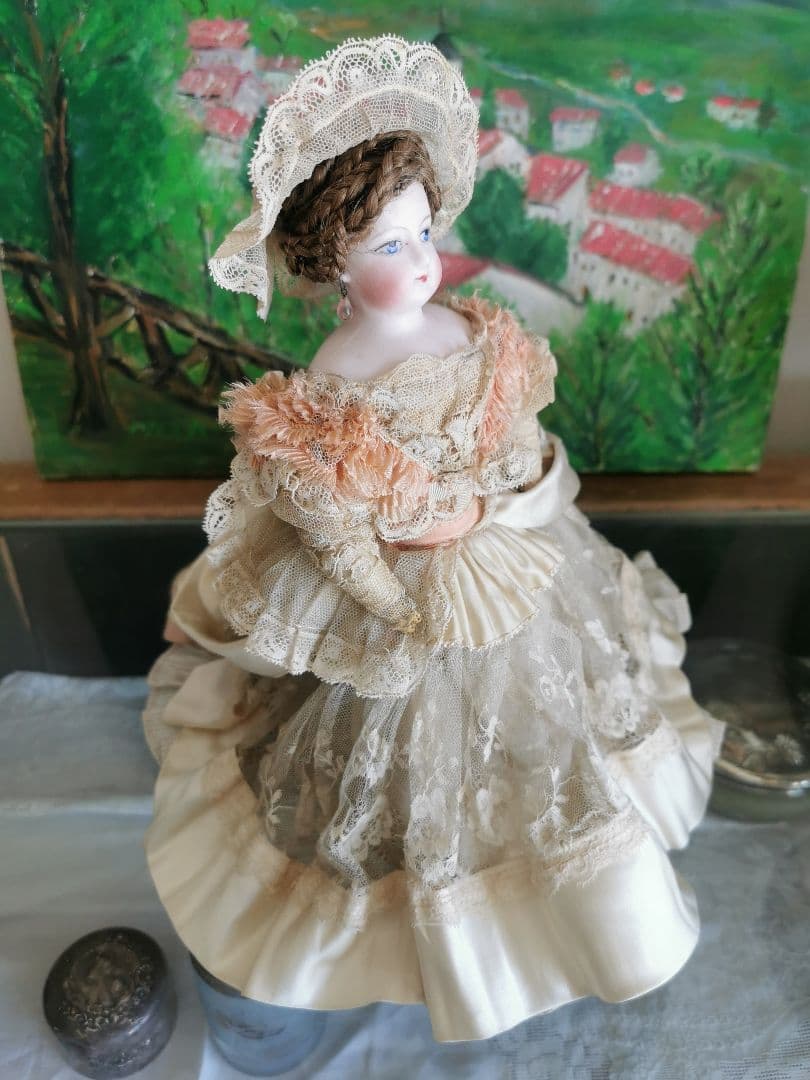 アンティークフランス ゴーチェビスクドール シルクタフタ＆レース４層ドレス19c