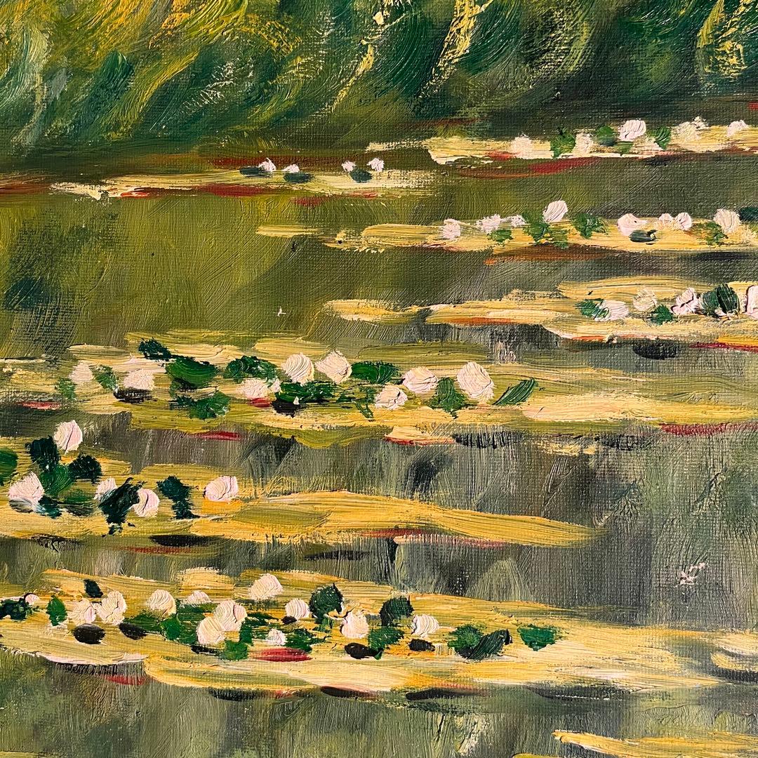 手書き油絵 モネ 睡蓮 肉筆絵画 額付き インテリア 油彩画