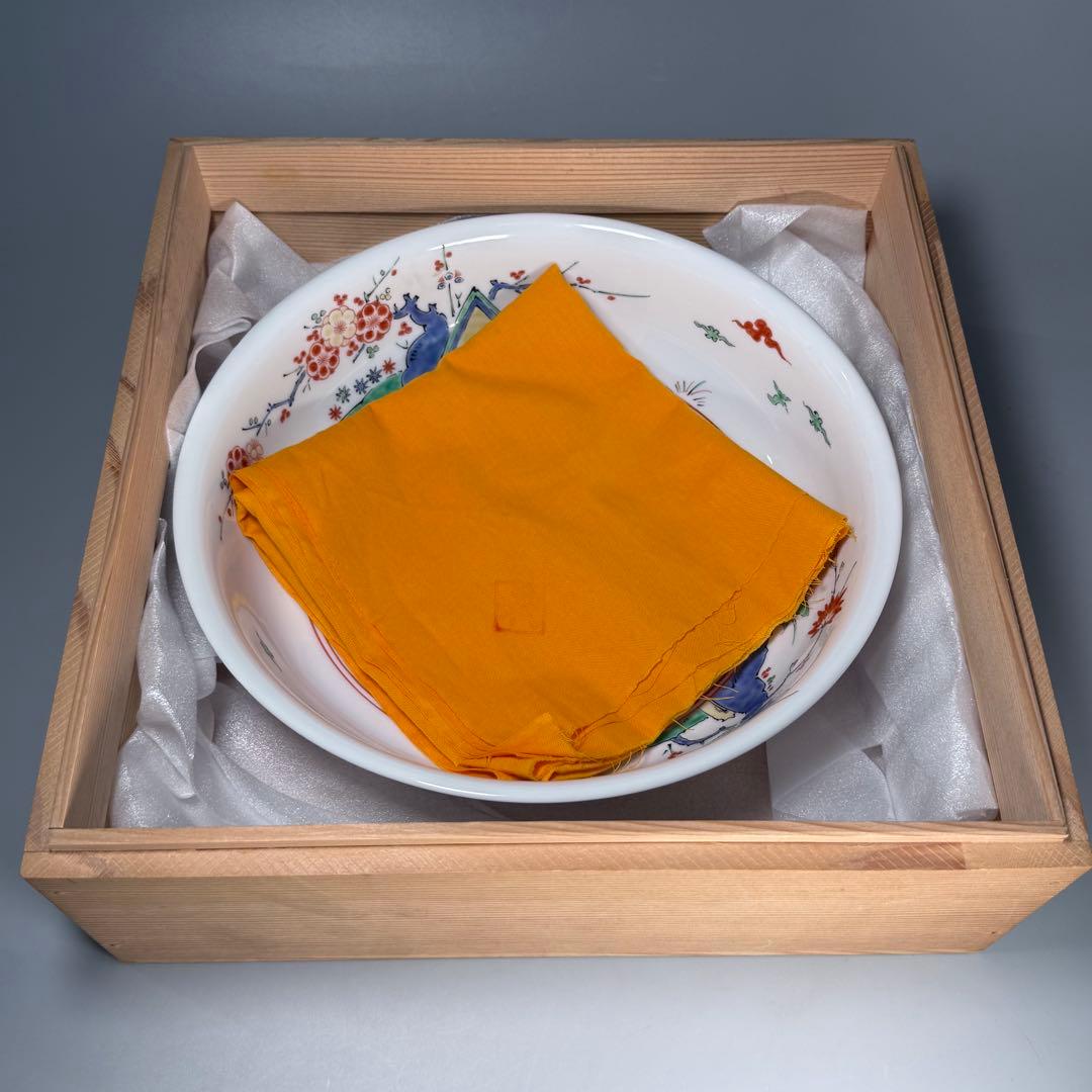 重要無形文化財指定　十三代　柿右衛門　錦　花鳥紋　菓子器　鳳凰図　26.4cm