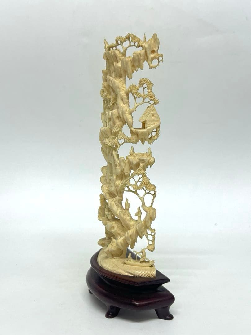 極上透彫山水人物　台付