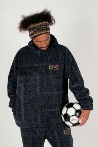 【新品未使用】ルースイソンブラ 総柄 フリース パーカー 黒 XL ハーフジップ