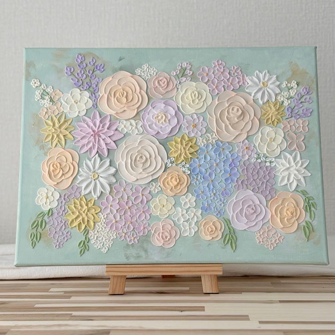 テクスチャーアート 花 インテリアアート 花畑 ブーケ フラワーアート グリーン