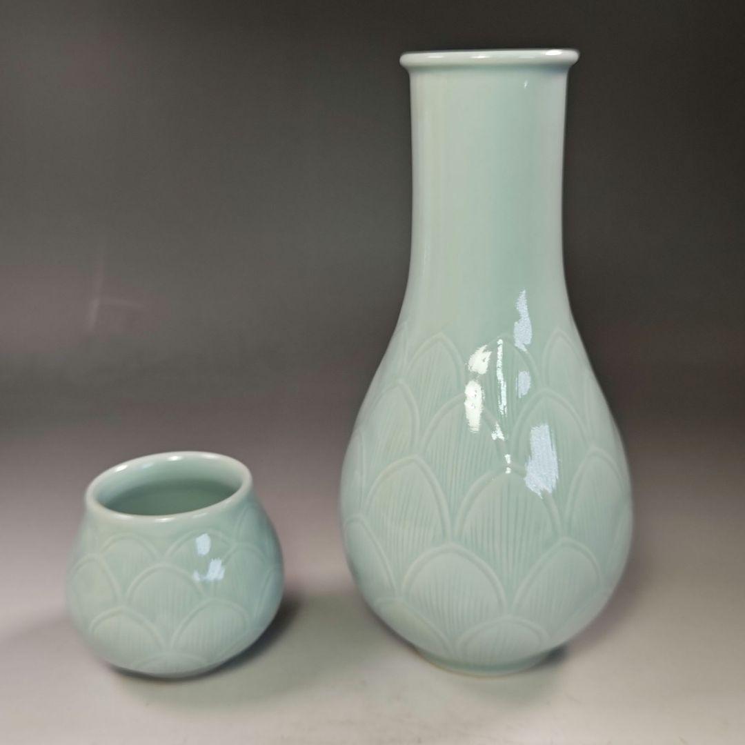 イ748 皆具『韓国 陶芸 粱命煥 青磁 青珍 皆具　共箱』茶道具