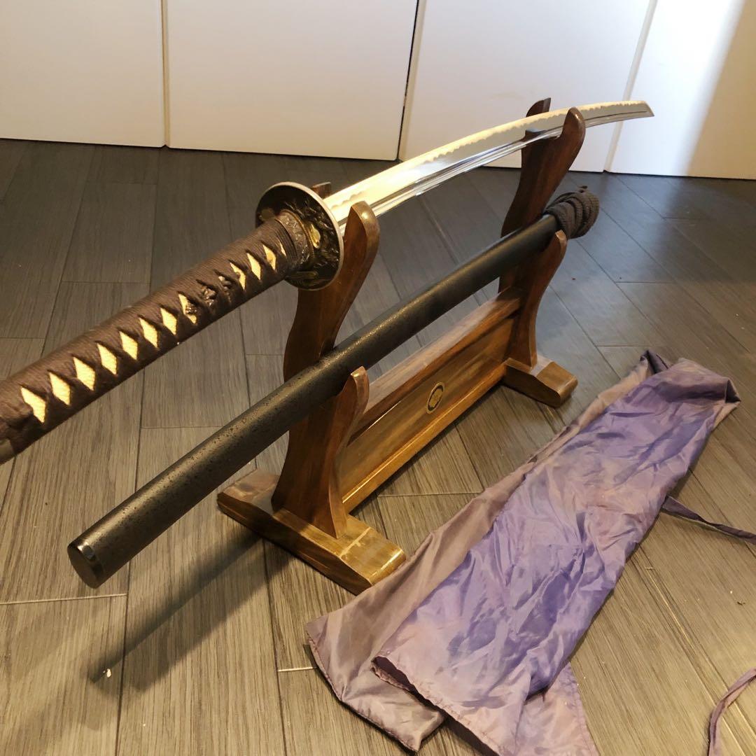 高級模造刀　高級居合刀　樋入り刀身　黒金拵え　高級居合刀　刀袋