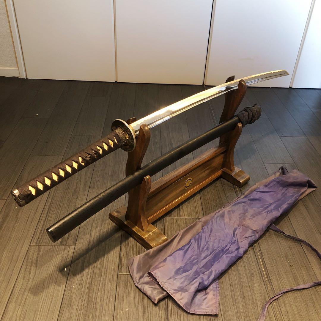 高級模造刀　高級居合刀　樋入り刀身　黒金拵え　高級居合刀　刀袋