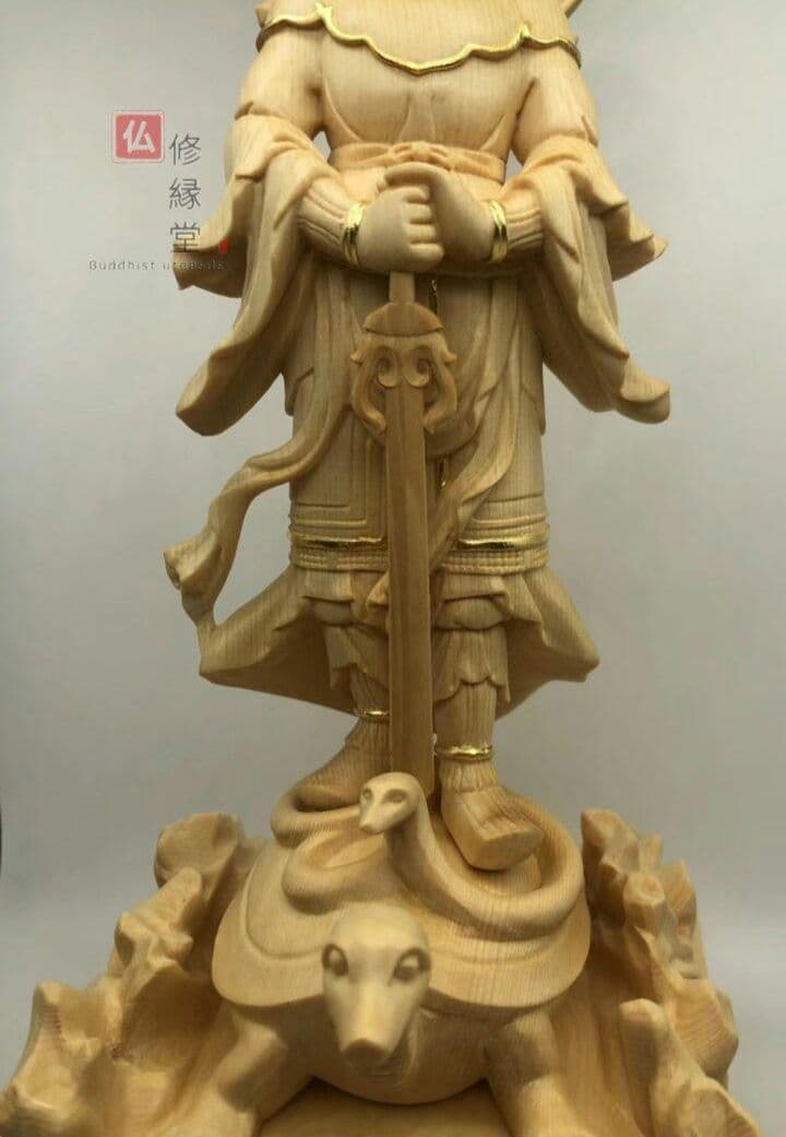 【修縁堂】最高級 木彫り 仏像 北辰妙見菩薩立像 彫刻 本金 切金 天然木檜材