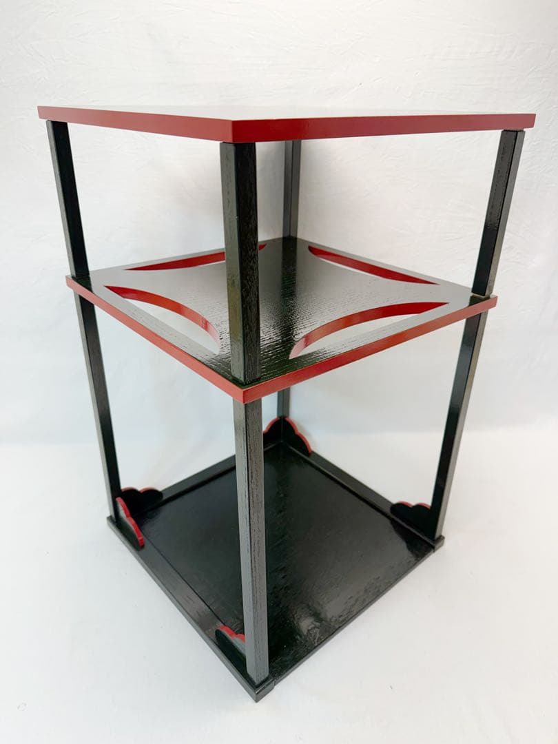 ほぼ未使用 茶道具 碌々斎好写 糸巻棚 二重棚 青漆爪紅 組み立て式 元箱