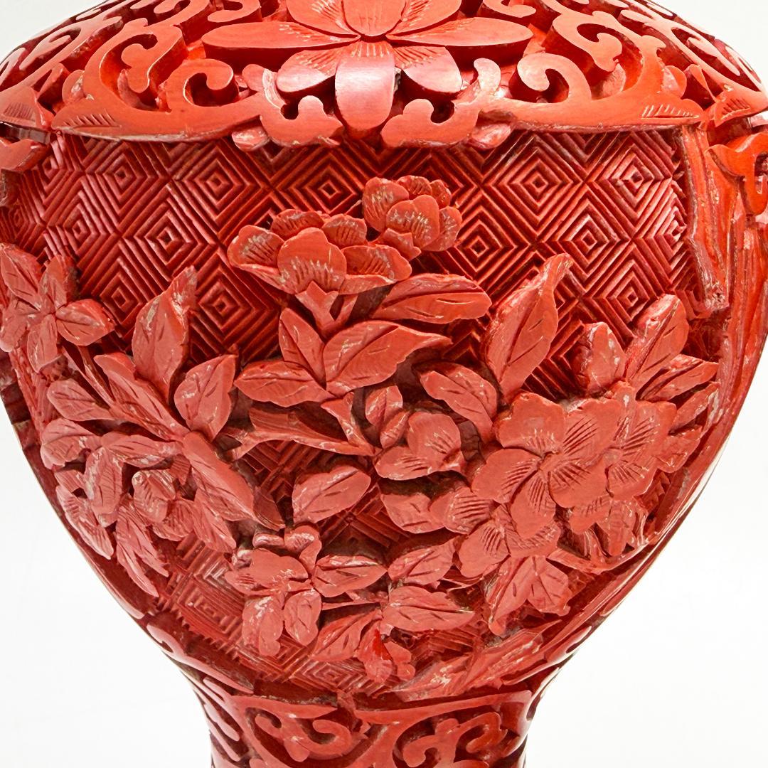 中国美術 堆朱 花瓶 紅雕漆花瓶花器 台座付 2個セット