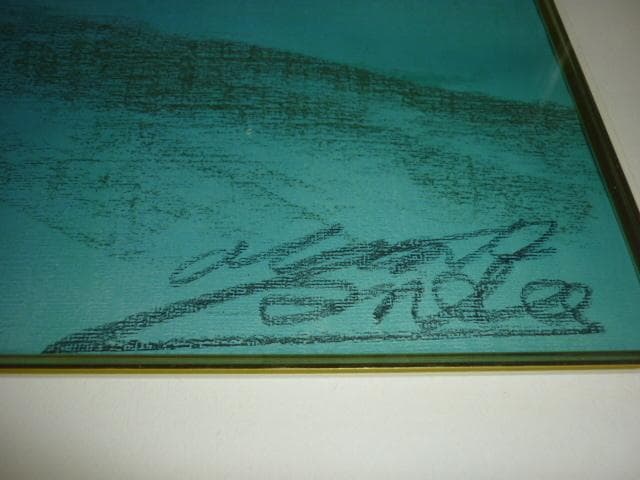 美品1980年代作 真作（一点もの）木製額装◆安藤岬「黄色のストール」パステル画