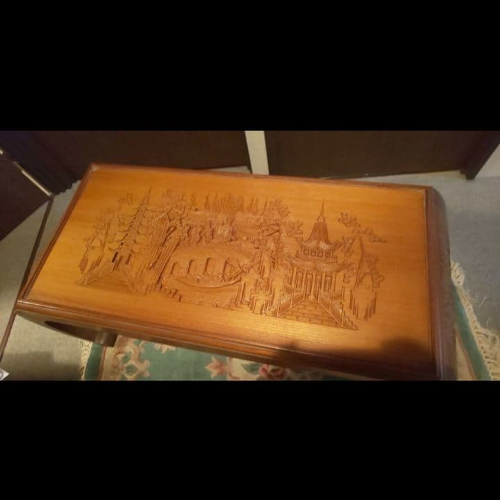 値下げ！アンティーク希少　木彫り細工がとても美しいローテーブル　ヴィンテージ