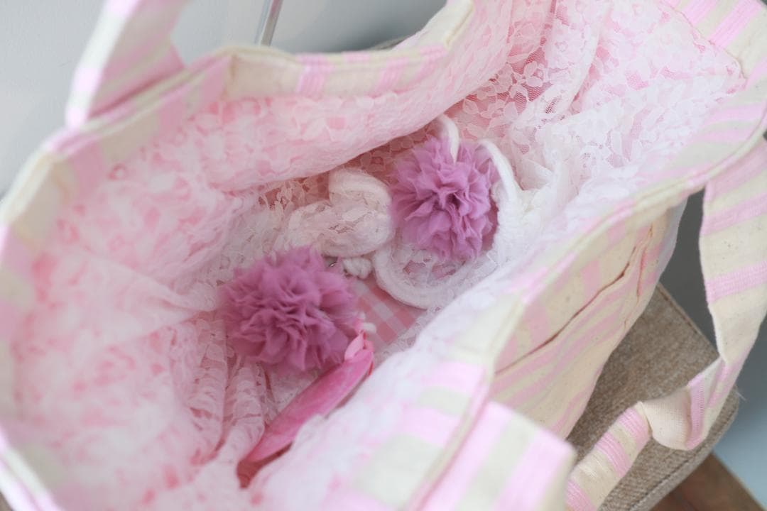 LouLou29　ルルドヌフ　ナチュラルボーダートートBAG ピンク　M