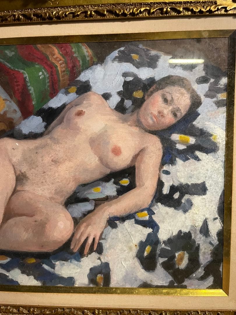 kotoya-gaku真作 伊藤悌三 『横たわる裸婦』 油彩 光風会員