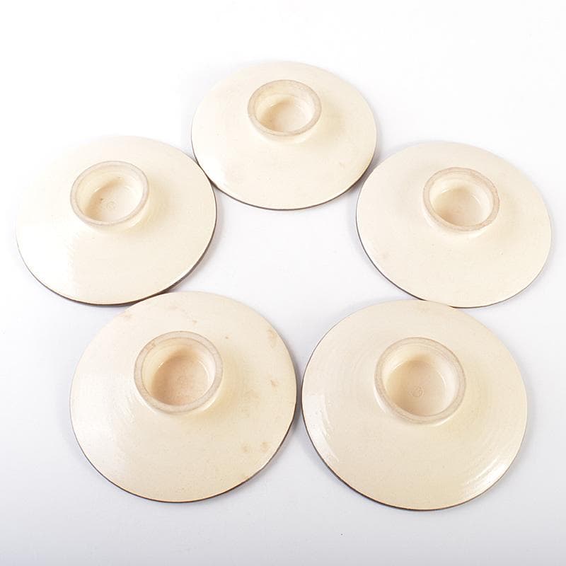 和食器　瀬戸焼　 加藤春鼎 色絵　獨楽　菓子皿　五客　共箱　C　R7548