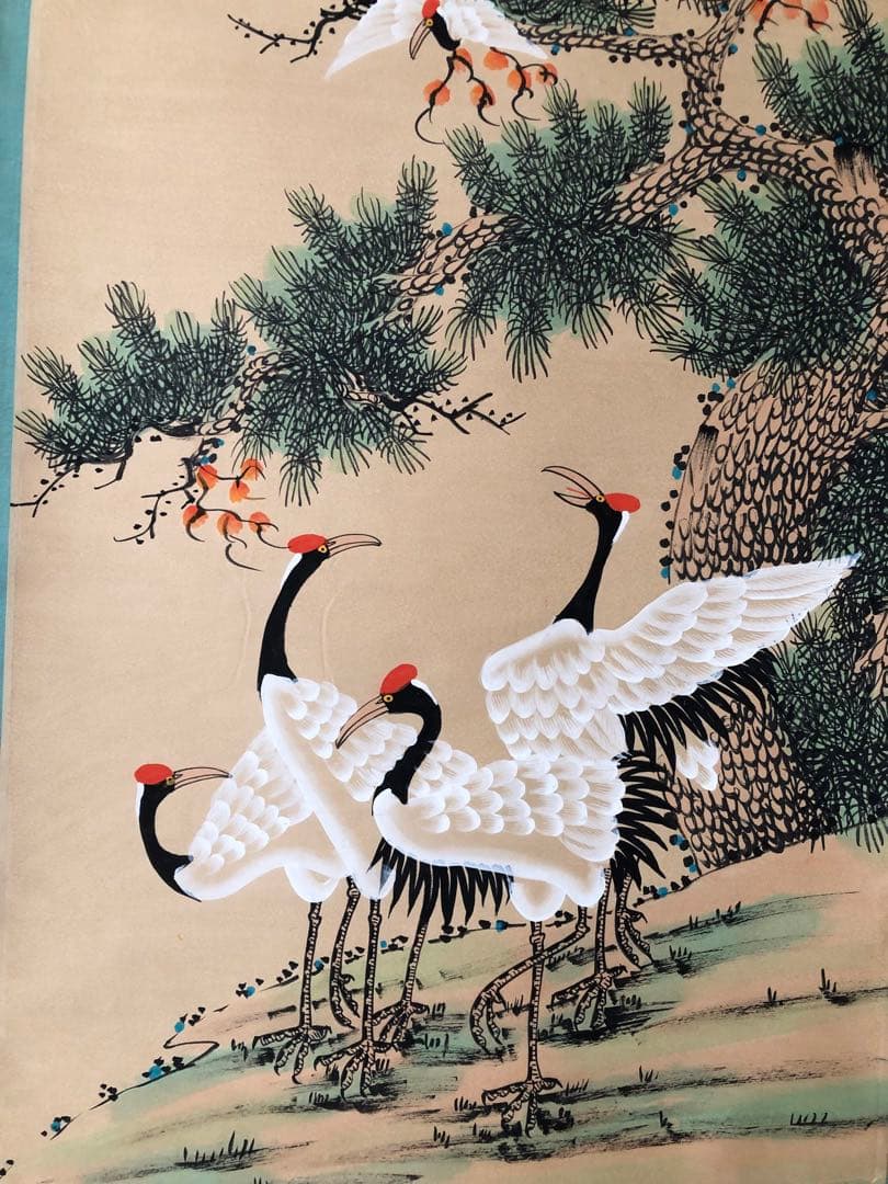 田世光 松鶴延年 掛け軸 四尺 中国絵画 書画 手描き 花鳥図 鶴 インテリア