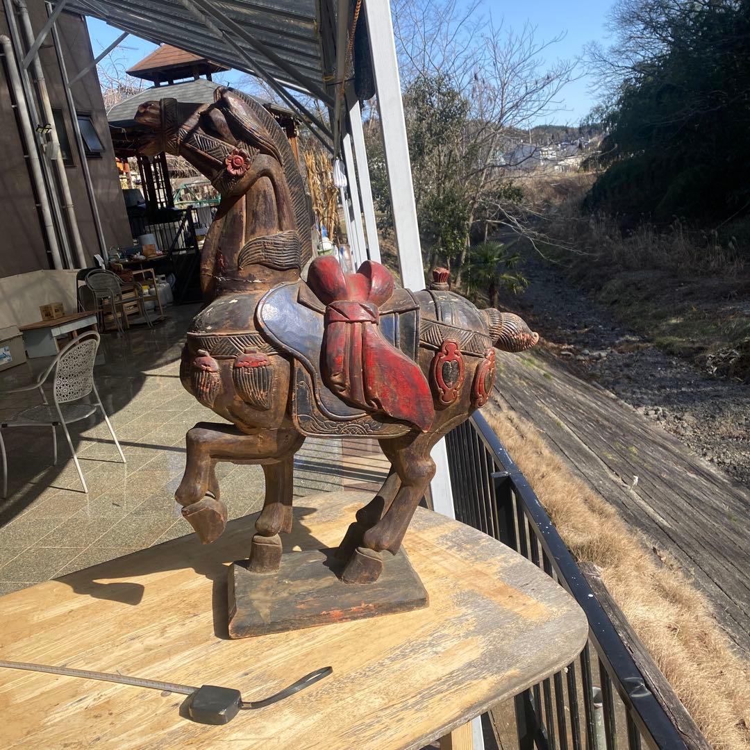 中国美術　古玩　木彫　木製　馬　インテリア　飾り馬