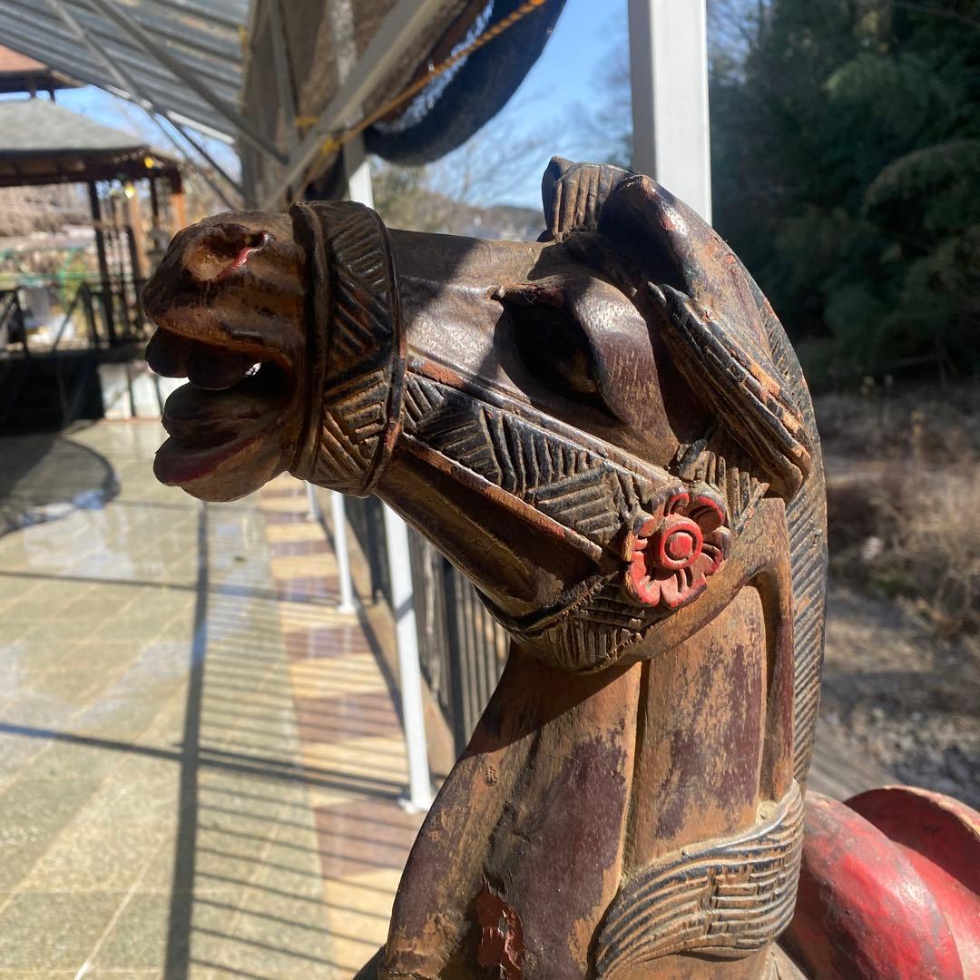 中国美術　古玩　木彫　木製　馬　インテリア　飾り馬