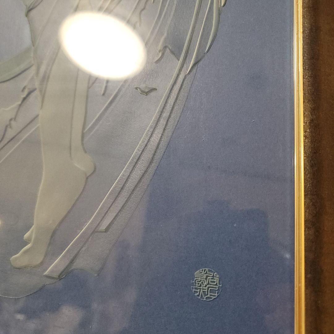 エッチング ガラス彫刻　ヴィンテージアート工芸品　額入り　ミュシャの絵モチーフ