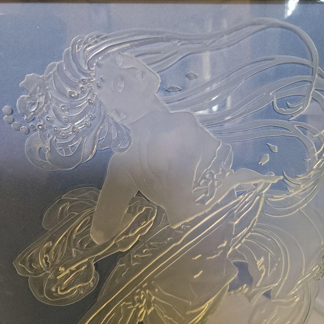 エッチング ガラス彫刻　ヴィンテージアート工芸品　額入り　ミュシャの絵モチーフ