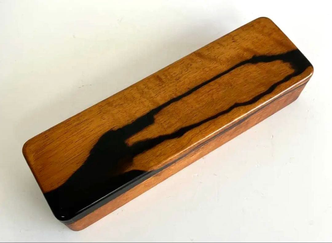 値下げ　黒柿　拭き漆　筆箱小物入れ　約20cm×約6cm×約4cm