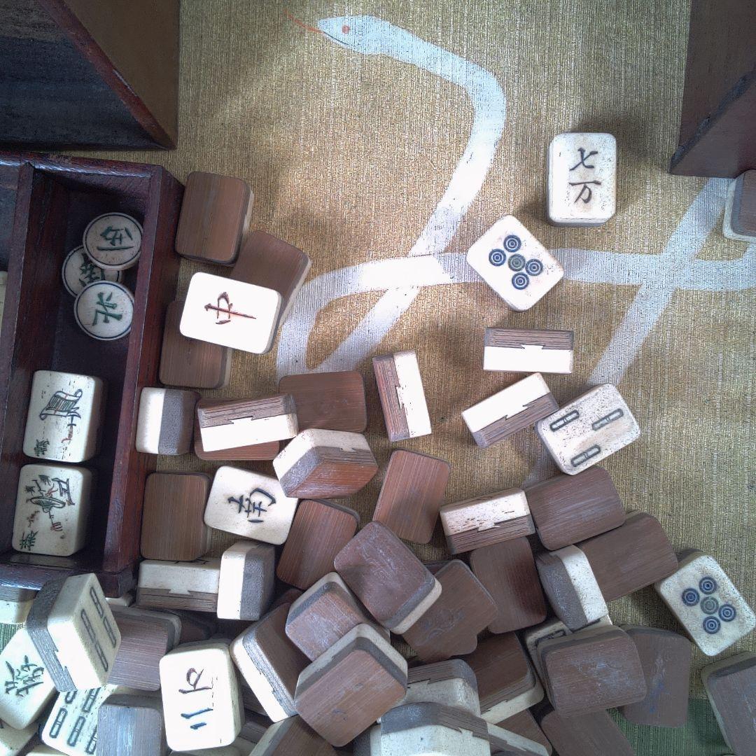 木製麻雀牌セット 収納ボックス付き 蓋無し 汚れ