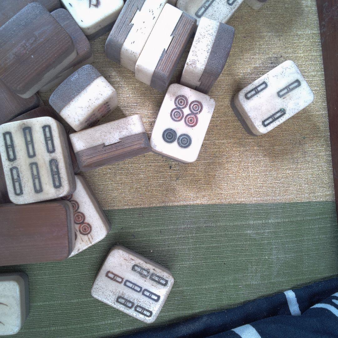 木製麻雀牌セット 収納ボックス付き 蓋無し 汚れ