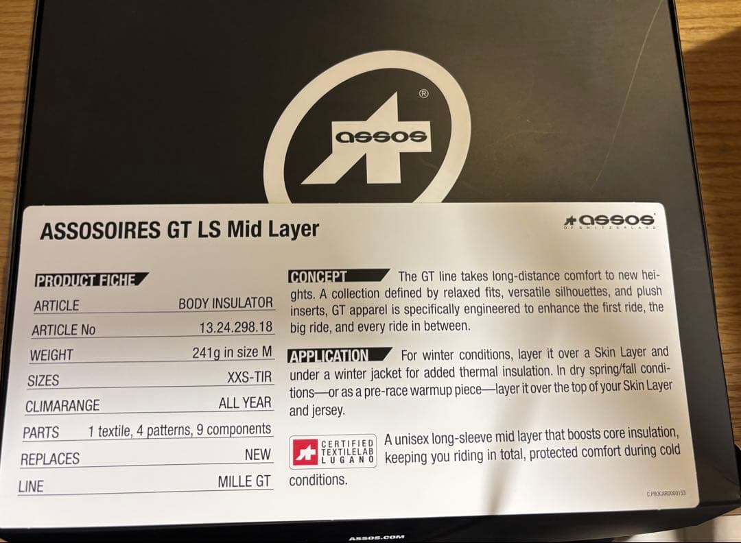ASSOS ASSOSOIRES GT LS Mid Layer Mサイズ