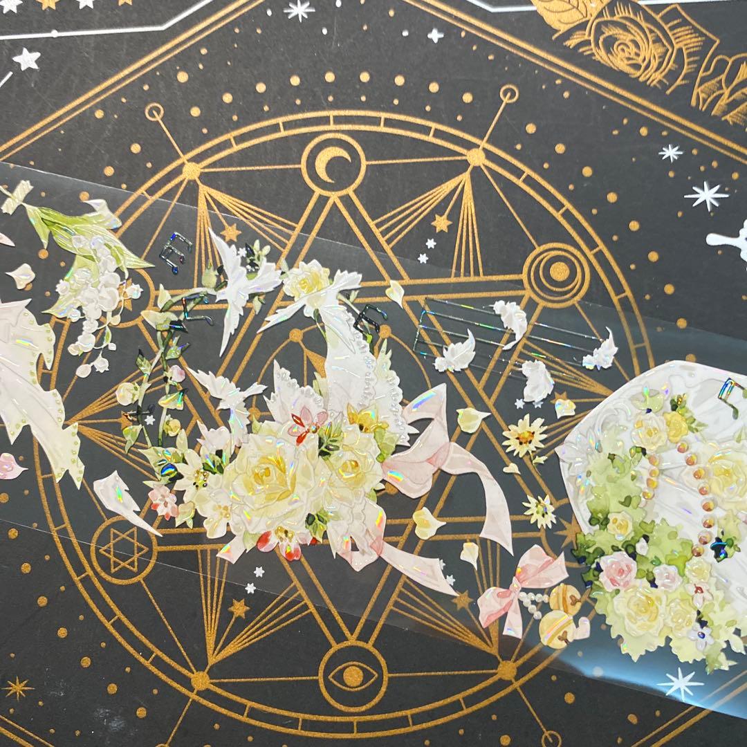 【9286】海外　マステ　中古巻　貝殻光マスキングテープ　装飾系　緑黄