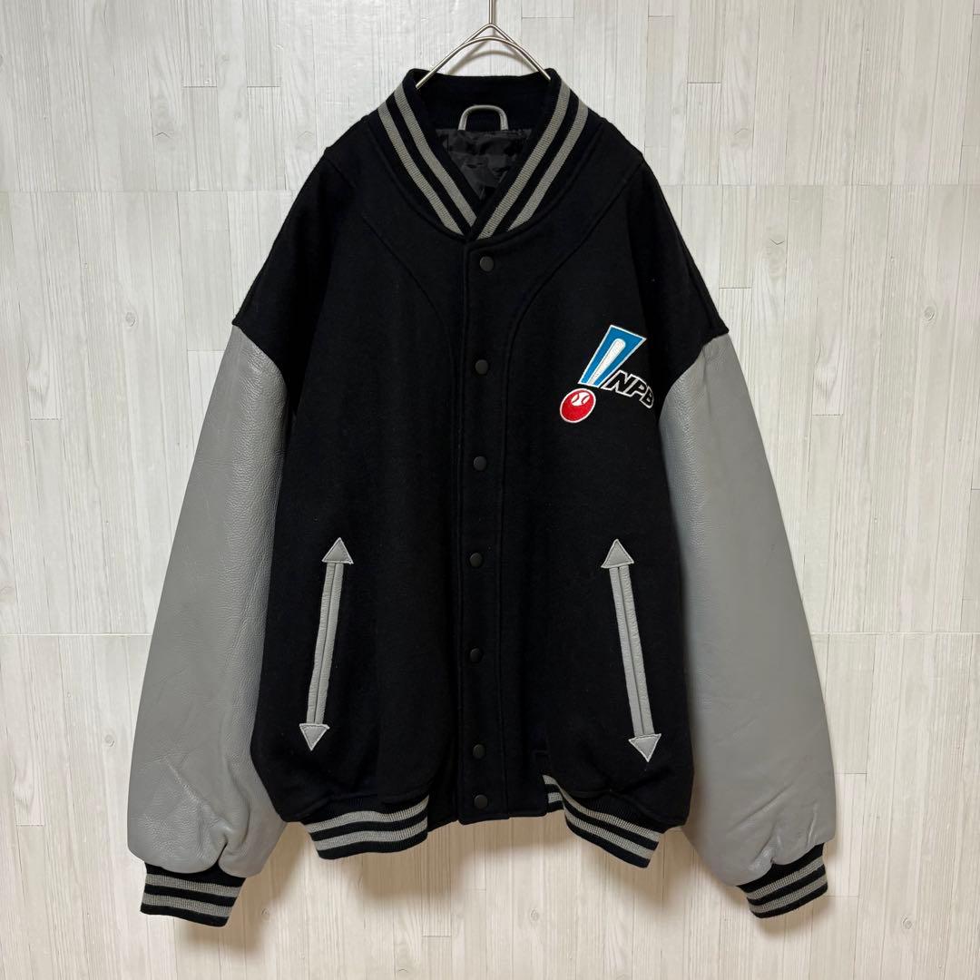 【激レア】90s NPB 12球団ネーム刺繍入り スタジャン レザー ウール