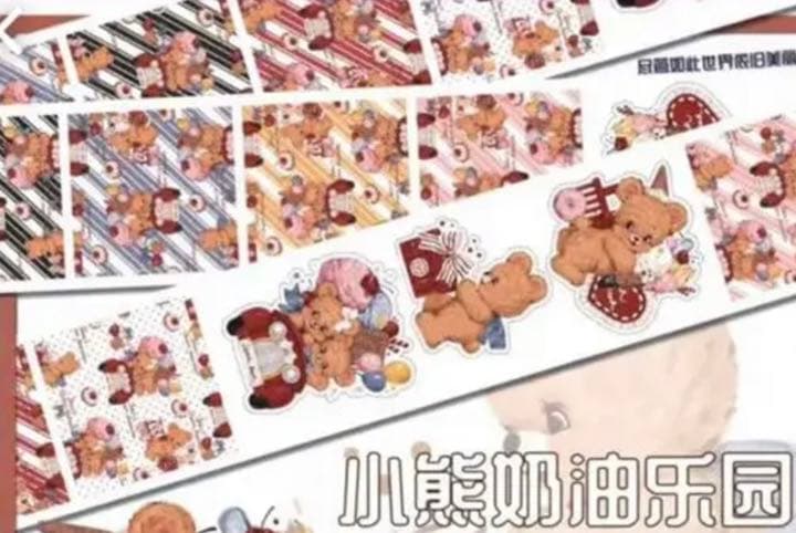 【R6】海外ロールシール　封口シール　くま　ドライブ　マステ　アンティーク