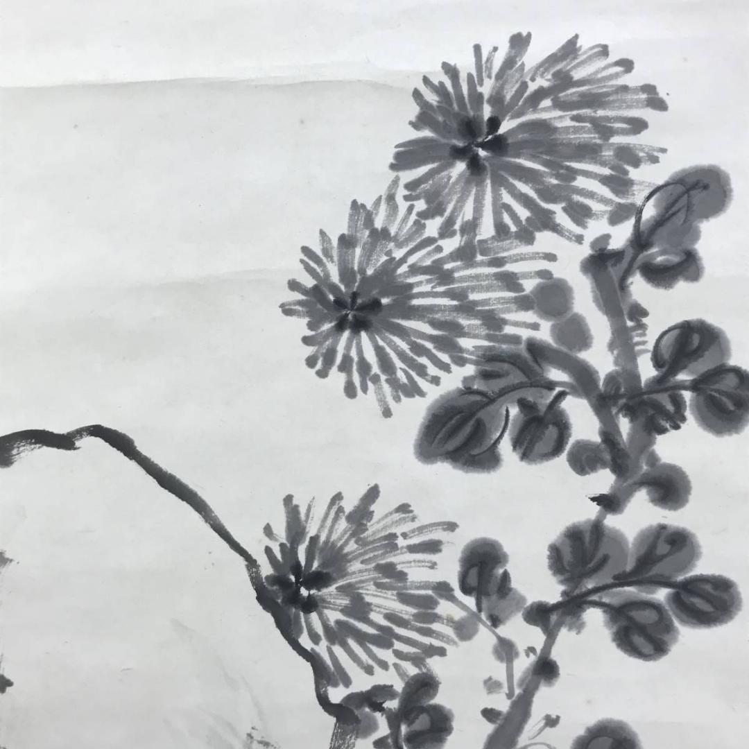 真作/天龍寺管長/関精拙/菊石画賛/花図/掛軸☆宝船☆AE-408