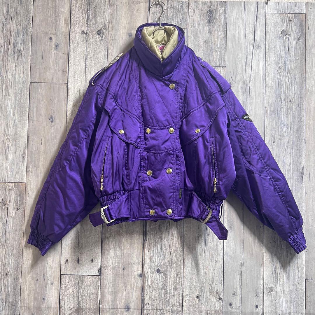 美品　レトロ　スキーウェア セットアップ　紫　黒　LLサイズ