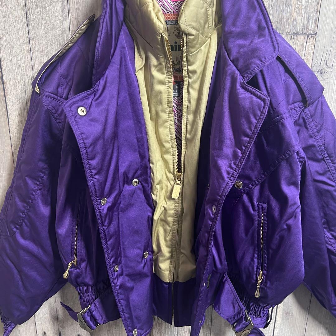 美品　レトロ　スキーウェア セットアップ　紫　黒　LLサイズ