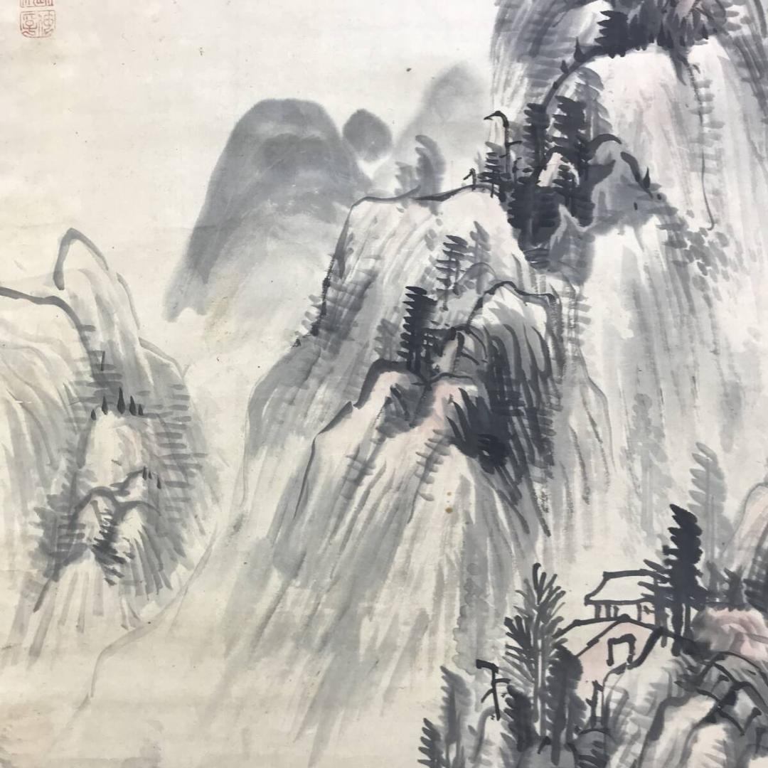 真作/釧雲泉/山水図/夏山烟雨/山家図/掛軸☆宝船☆AH-695