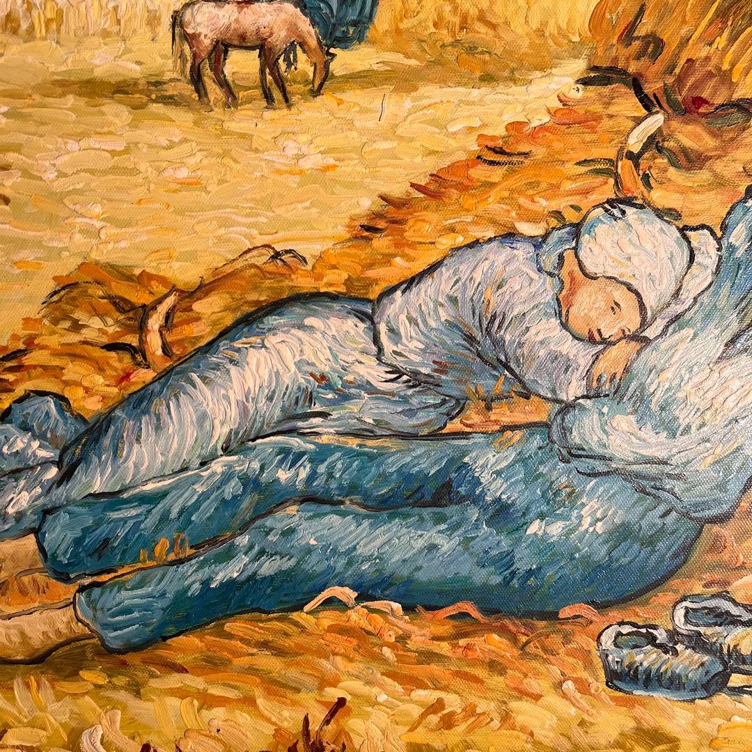 手書き油絵 ゴッホ 昼 仕事の間の休憩 額付 絵画 インテリア 油彩画