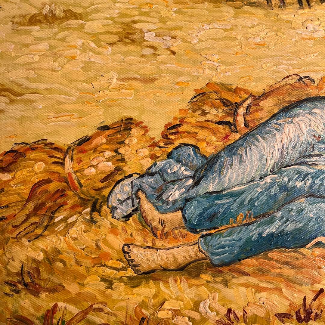 手書き油絵 ゴッホ 昼 仕事の間の休憩 額付 絵画 インテリア 油彩画