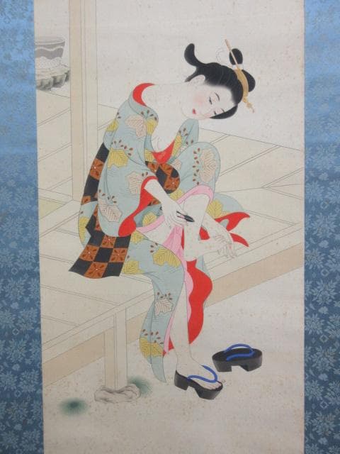佐々木美山美人画絹本掛軸箱入り [B27476]