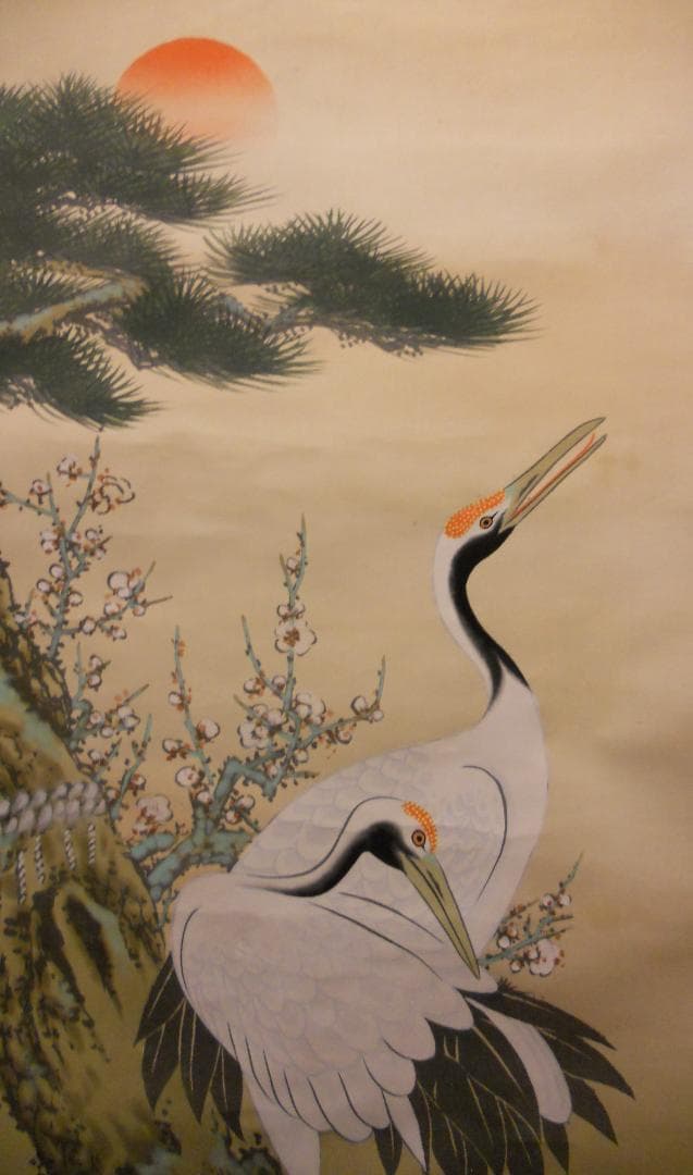 掛け軸 翠正 『 双鶴 』 絹本 希少 軸装 茶道具 掛軸 美品 です。