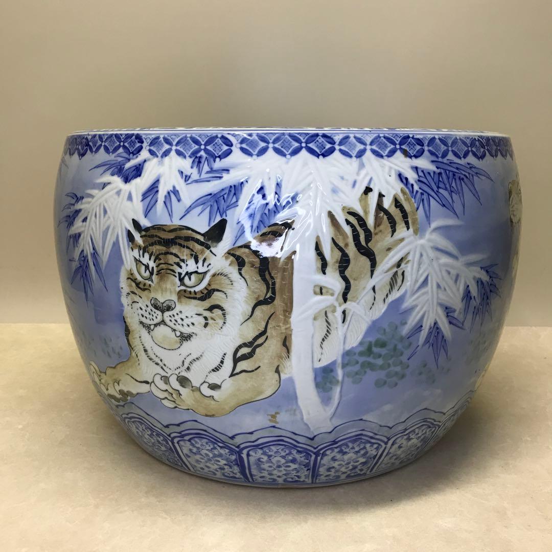 レア アンティーク 伊万里焼 竹虎紋様 大火鉢 手あぶり