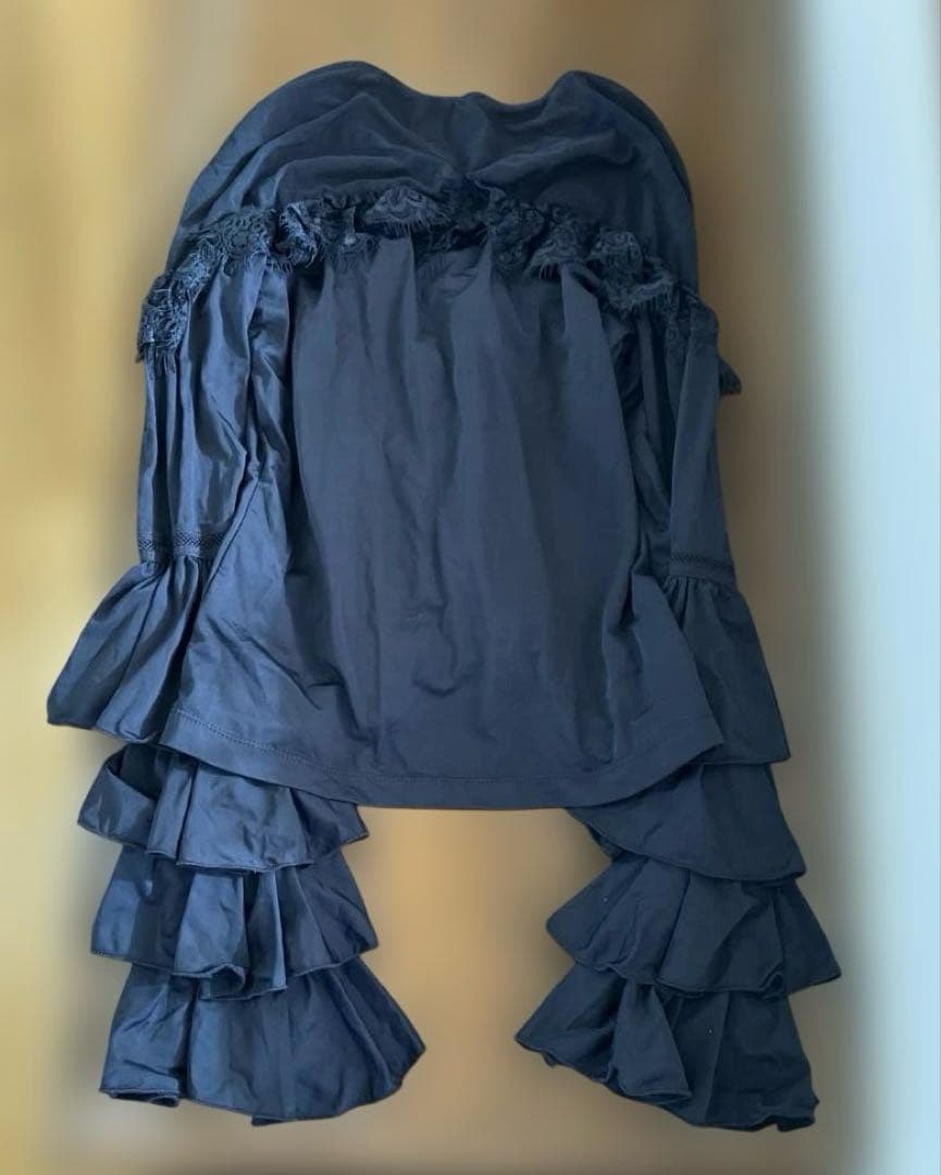 フリル付き長袖トップス 黒 衣装 練習着 S ストレッチ