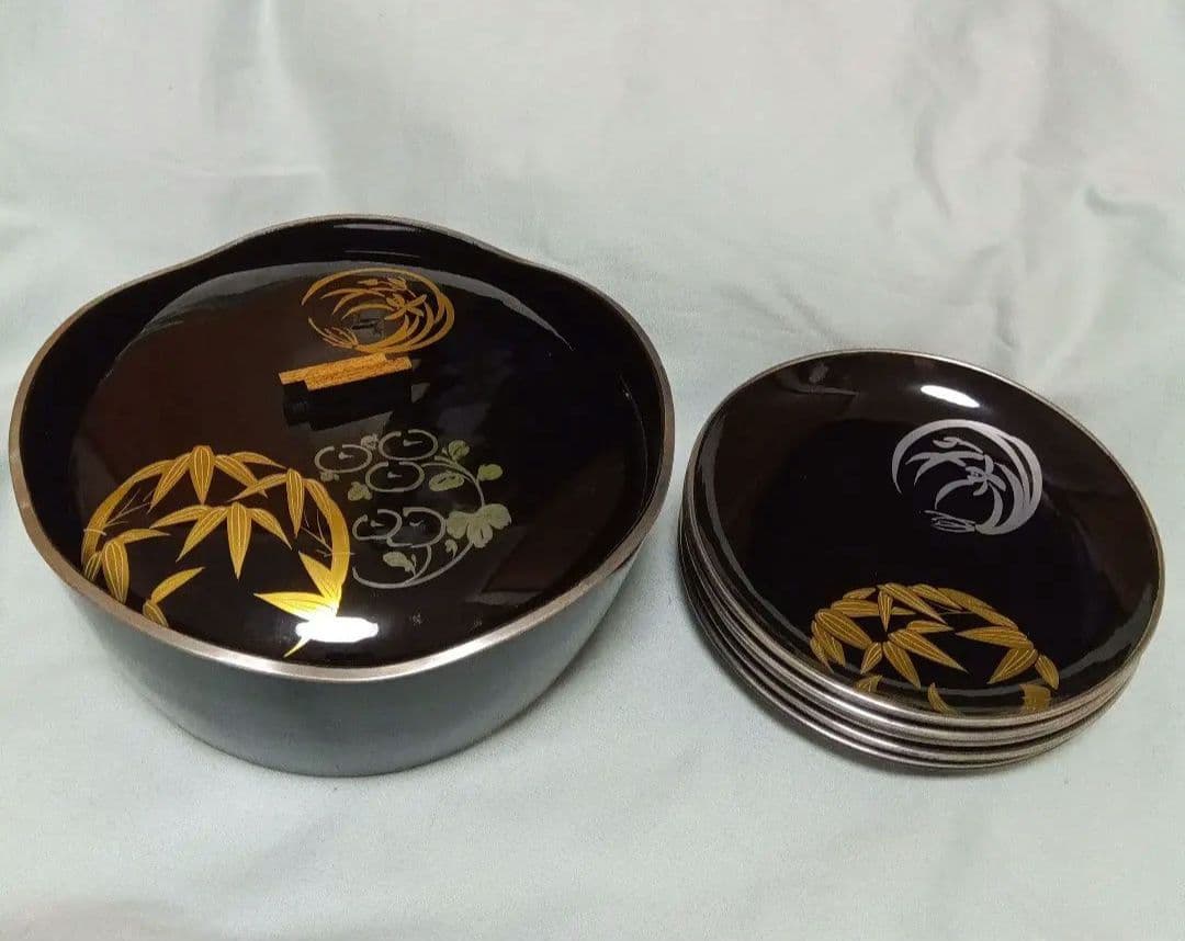 昭和レトロ 漆塗り 菓子器 銘々皿セット