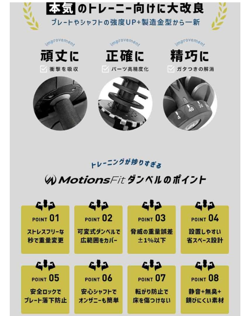 可変式ダンベル Motions 40kg PROモデル グリップ回転式①