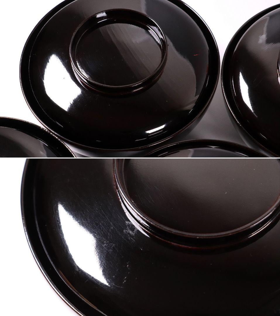 CL64 加賀蒔絵 月に雁 金蒔絵 黒塗煮物椀 五客 木製漆器 梨地 鳥 芦