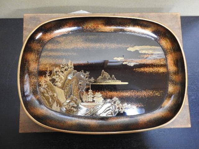 山水青貝蒔絵香盆　合わせ箱　MA334