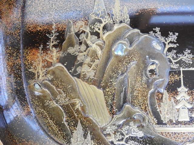 山水青貝蒔絵香盆　合わせ箱　MA334