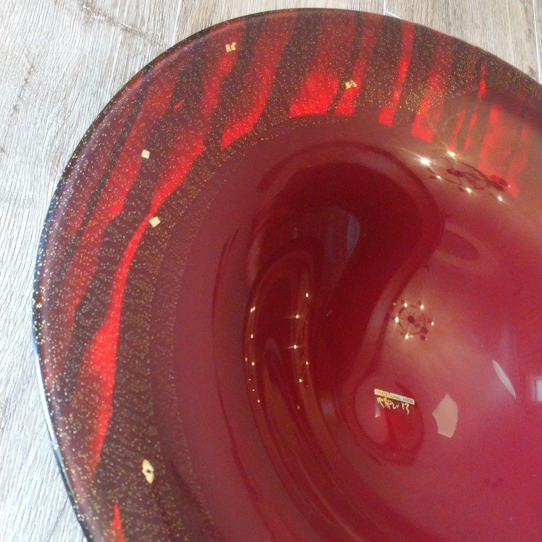 肥前びーどろ★飾り皿 花器 大皿 日展作家 副島太郎作 金箔 レア 15万円