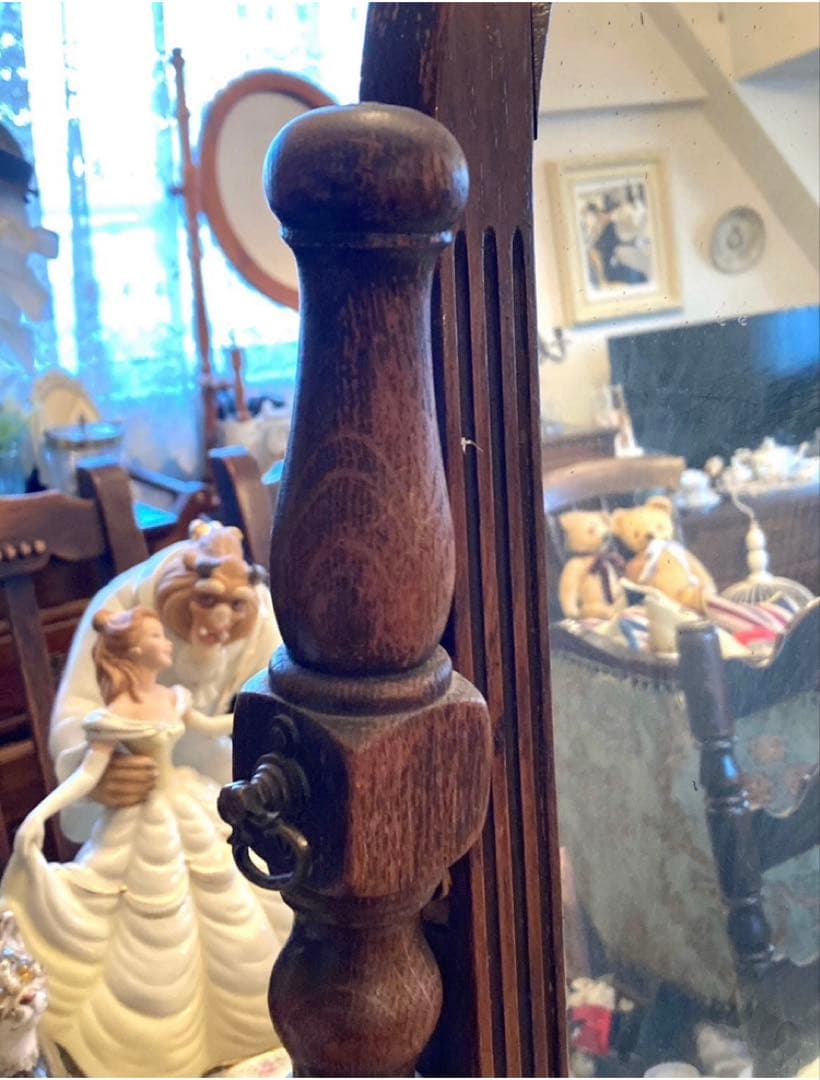 英国　イギリス　アンティーク　スタンドミラー　鏡　ドレッサー　オーク材　家具