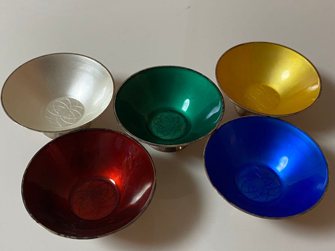 ELA DENMARK STERLING 925S 七宝焼き 盃 5個 シルバー